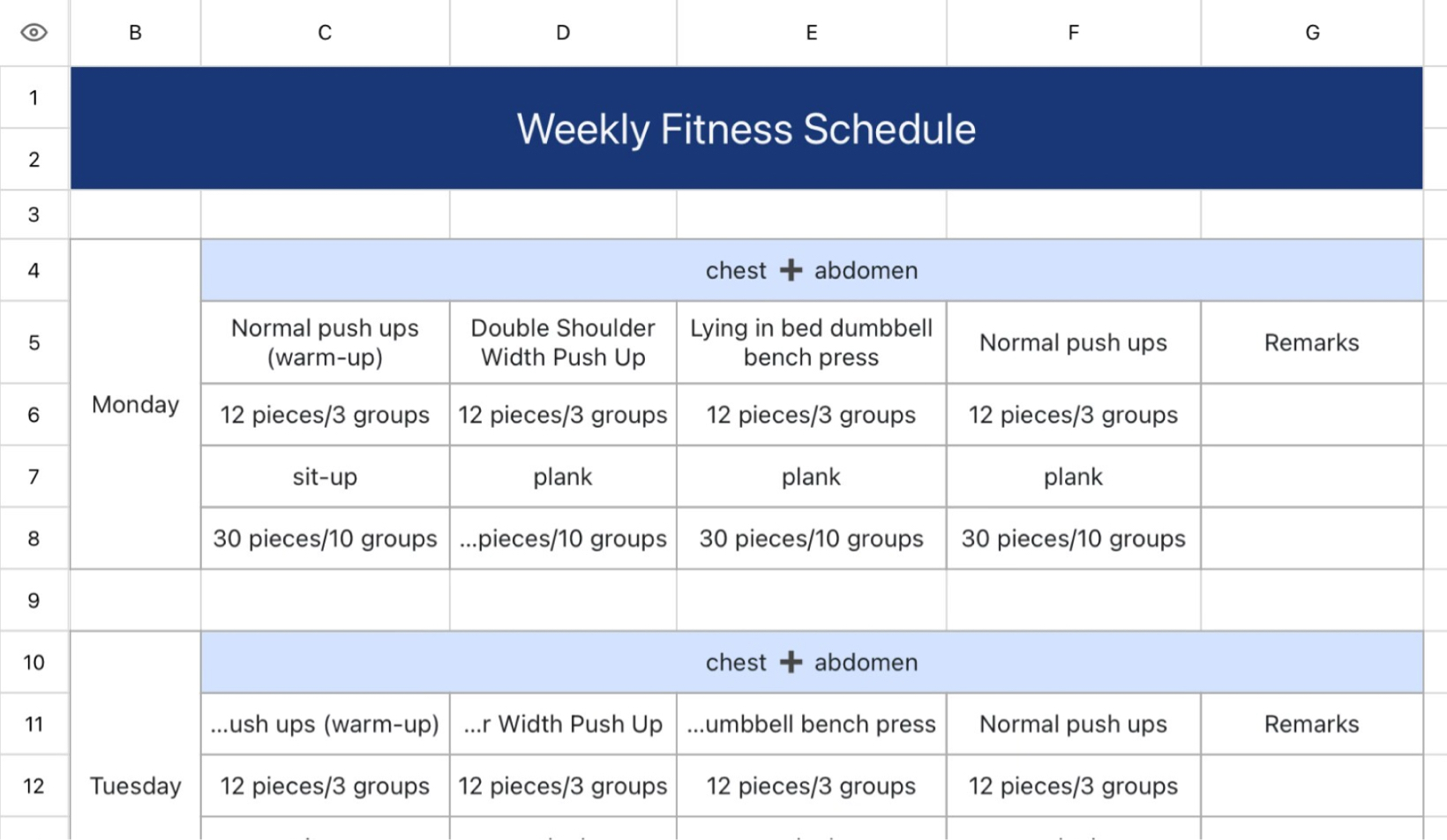 Weekly Fitness Schedule 1